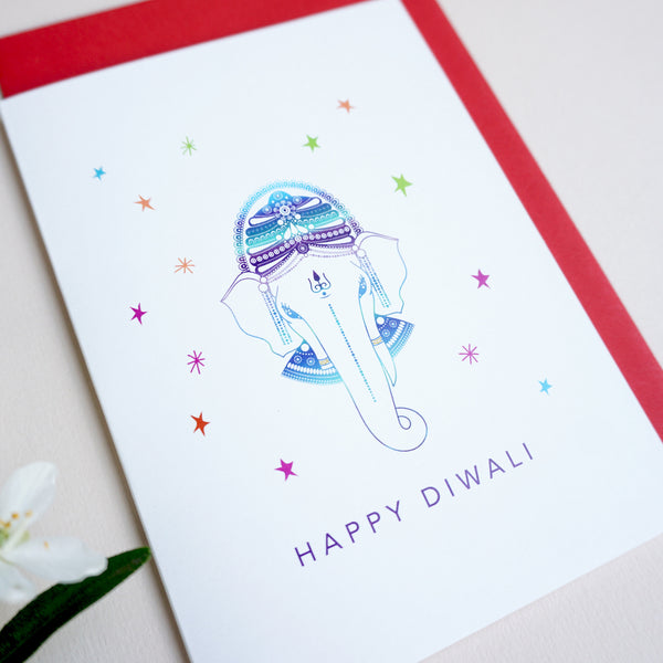 antdesigngifts.co.uk Diwali card with Lord Ganesh design. Supplied with a luxury gold envelope 