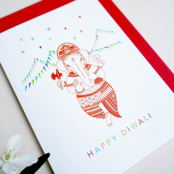 antdesigngifts.co.uk Diwali card with Lord Ganesha design. Supplied with a luxury gold envelope 