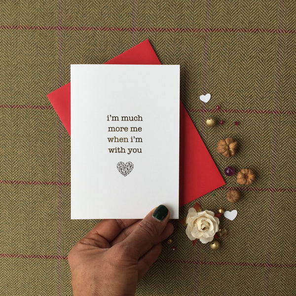 antdesigngifts.co.uk Valentines card in gold foil. Handprinted in our studio. Supplied with a luxury gold or red envelope 
