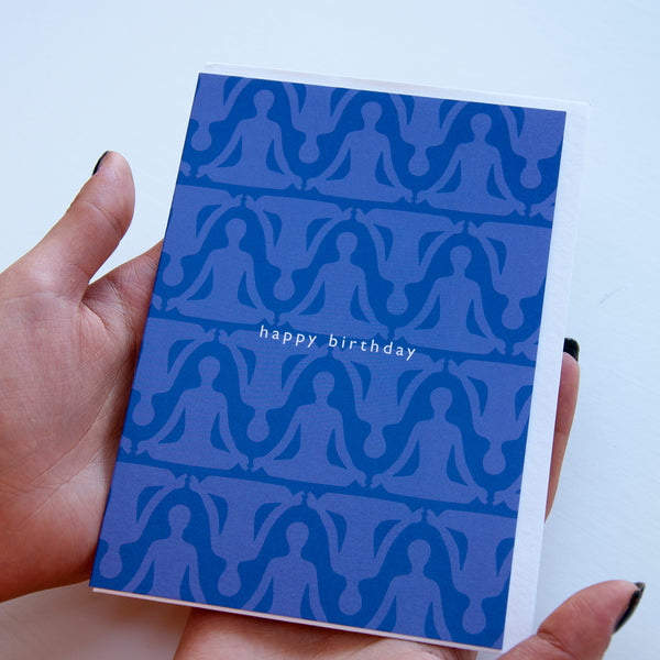 antdesigngifts.co.uk Yoga greeting card in blue. Supplied with a luxury white envelope 