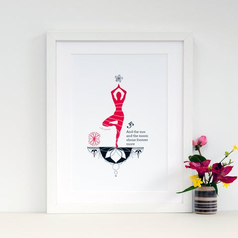 www.antdesigngifts.co.uk Yoga art print with tree pose and quotation. Vrksasana