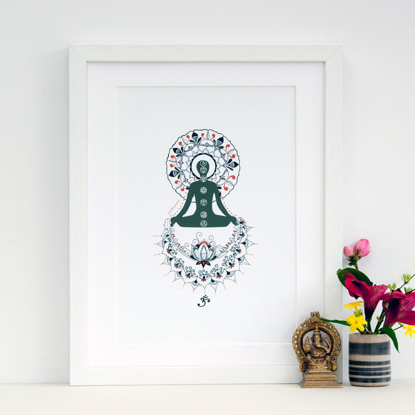 www.antdesigngifts.co.uk Yoga art print with sitting pose. Padmasana