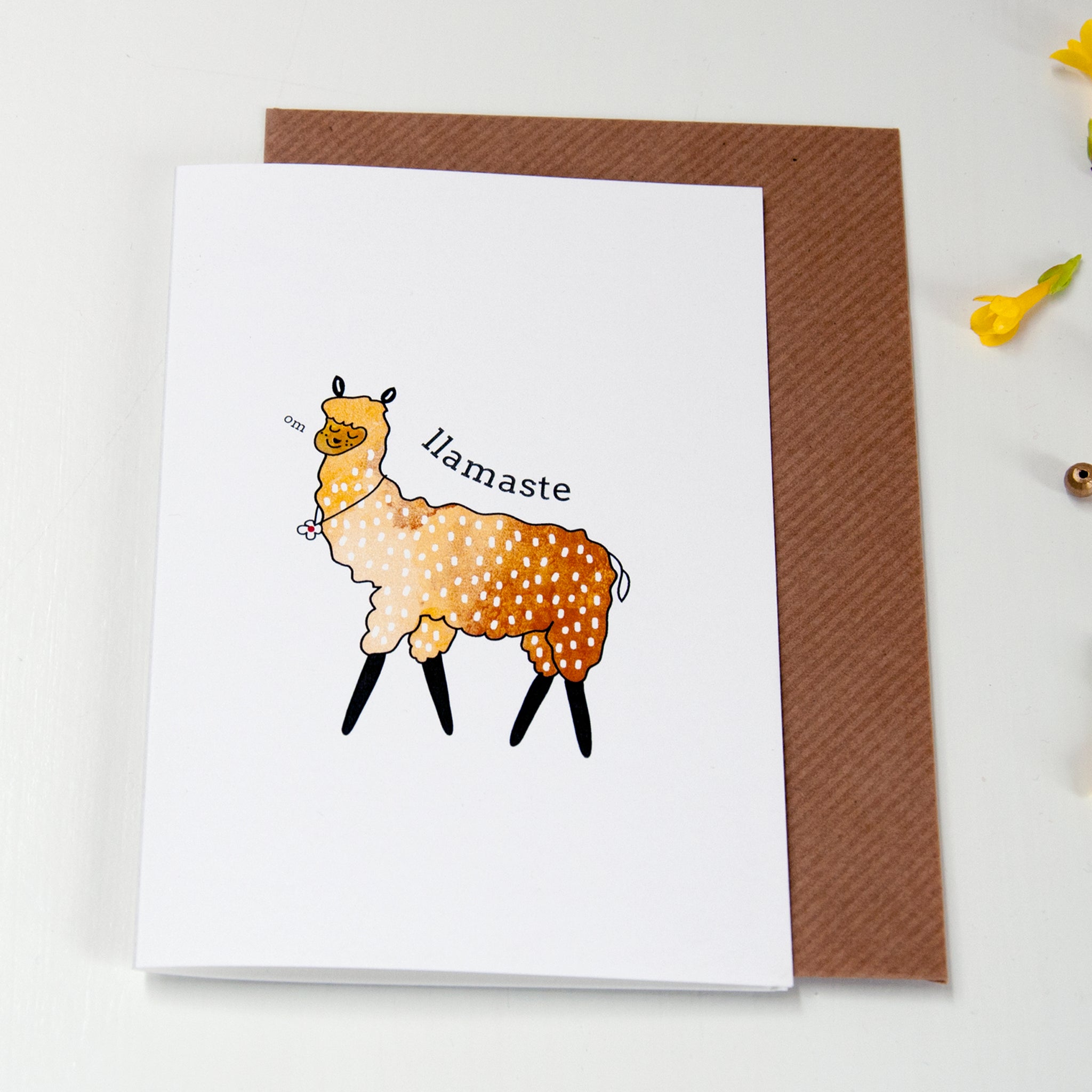 antdesigngifts.co.uk Llamaste greeting card. Supplied with a luxury kraft envelope 
