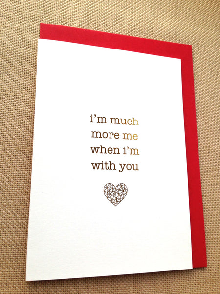 antdesigngifts.co.uk Valentines card in gold foil. Handprinted in our studio. Supplied with a luxury gold or red envelope 