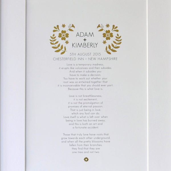 Personalised Wedding Vow Print with Gold - Ant Design Gifts