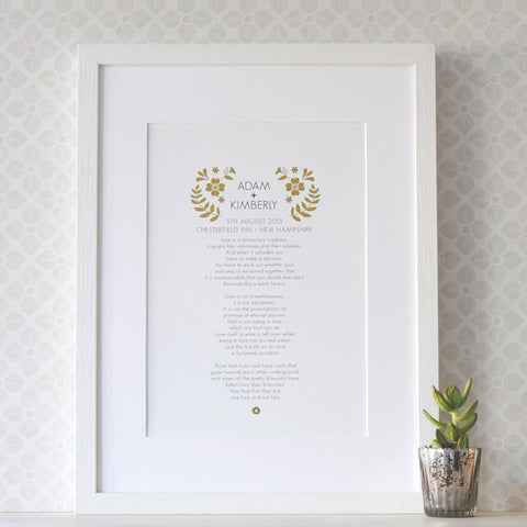 Personalised Wedding Vow Print with Gold - Ant Design Gifts